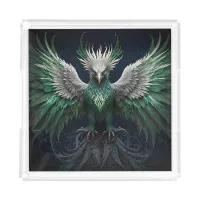 Majestic Green & White Phoenix Bird  Acrylic Tray