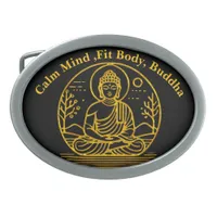 Gold Looking Buddha Seated in Serene Meditation Belt Buckle