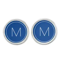 Blue Minimalist Modern Font Single Letter Monogram Cufflinks