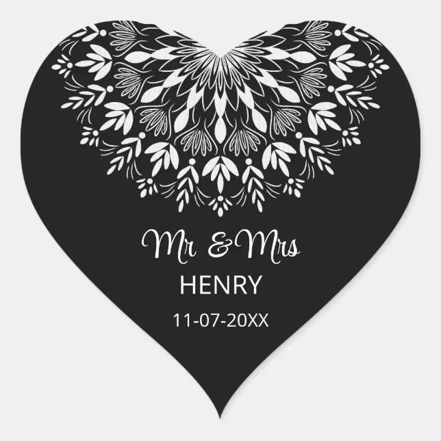 Elegant simple black and white wedding heart sticker