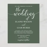 Budget Green Calligraphy Modern Wedding Invitation