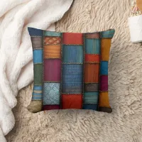 Colorful textile patterns on display in a market throw pillow