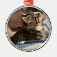 Cute little Kitten Personalized Photo Christmas   Metal Ornament