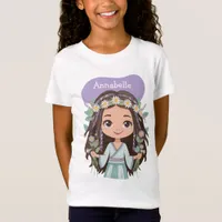 Cute Boho Girl with Daisies in Purple T-Shirt