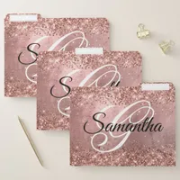 Glittery Rose Gold Foil Fancy Monogram File Folder