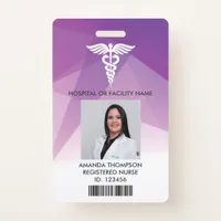 Modern Purple Geometric Registered Nurse Photo ID Badge