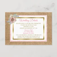 Rustic Burlap and Flower Wedding Detail Card