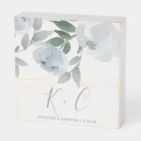 Wedding Gift | Soft Dusty Blue Watercolor Floral Wooden Box Sign