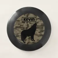 Modern Brown Camo Black Wolf Silhouette Monogram | Wham-O Frisbee