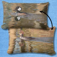 Hooded Mergansers Swimming on Creek Scenic Lumbar Pillow