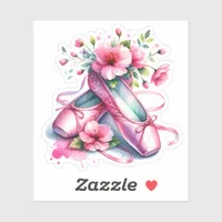 Pretty Pink Ballet Shoes and Flowers  Sticker