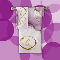 Gold Infinity Initial Monogram on purple and gold  Bath Towel Set