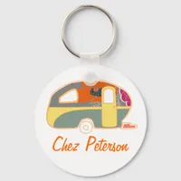 Personalized Retro Art Caravan Owner's Keychains