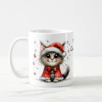 Adorable Big-eyed Cat in a Christmas Santa Hat Coffee Mug