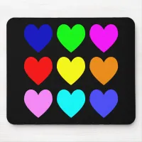 Bright Hearts Pattern on Black Mouse Pad