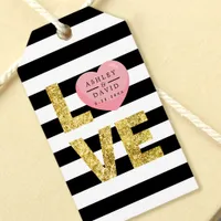 Gold Love Pink Heart Black & White Stripes Wedding Gift Tags