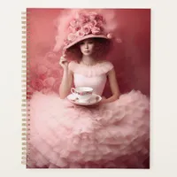 Whimsical Lady in Pink with Teacup Planner