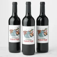 Lazy Sloth Christmas Wine Label
