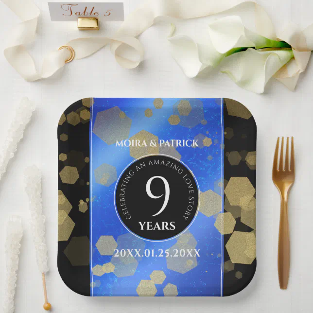 Elegant 9th Lapis Lazuli Wedding Anniversary Paper Plates