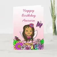 Whimsical Folk Art Fairy Girl Happy Birthday Card