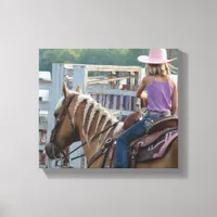 Barrel Race Girl and Palomino Horse Canvas Print