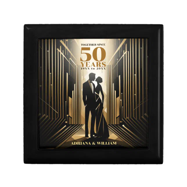 Art Deco Retro Black & Gold Wedding Anniversary Gift Box