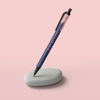 Navy Blue Rose Gold Glitter Dripping Luxury Black Ink Pen