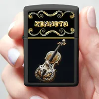 White Gold Violin with Eagle Engraving Zippo Lighter