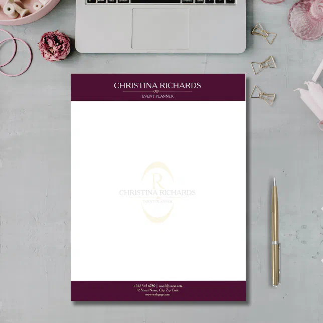 Monogram Burgundy Modern Elegant Business Letterhead