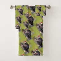 Beautiful Pileated Woodpecker on the Tree Bath Towel Set