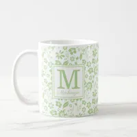 Girly Lime Green Tropical Flowers Monogram Coffee Mug