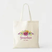 New Grandma Elegant Floral | Pink Yellow Flowers Tote Bag