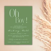 Oh Boy Minimalist Sage Green Modern Baby Shower Invitation