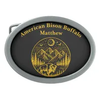 Gold Bison Roaming Under a Moonlit Mountain Sky Belt Buckle