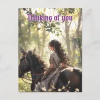 Anime horseback ride in the woods - Ultra tall Postcard