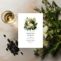 Champagne, Green, and Black Floral Wedding Invitation