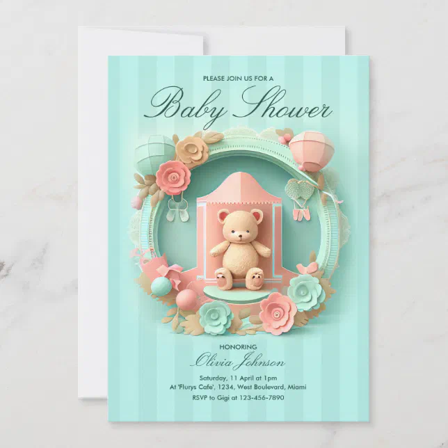 Cute Teddy Bear in a Frame | Baby Shower Invitatio Invitation