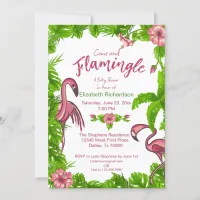 Tropical Flamingos and Flowers Invitation