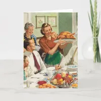 Vintage Family Serving Turkey Dinner Thanksgiving Holiday Card