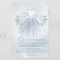 Budget Dusty Blue Silver Dress Quincea&#241;era invite