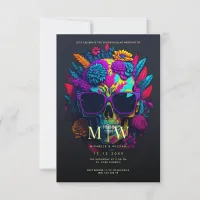 Floral Skull Monogram Halloween Wedding Invitation