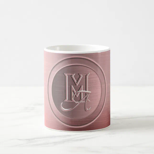 Metallic Pink Steel Engraved Monogram Coffee Mug