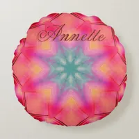 Monogram Name Colorful Blue Star Pattern | Round Pillow