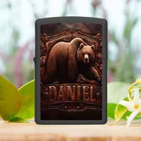 Leather Carved Grizzly Bear Zippo Lighter