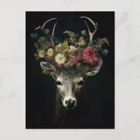 Deer in a Crown of Flowers Postcard