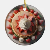 Pancakes Whipped Cream and Strawberries Christmas Ceramic Ornament