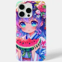 Cute Anime Girl Eating Watermelon on a Summer Day iPhone 15 Pro Max Case