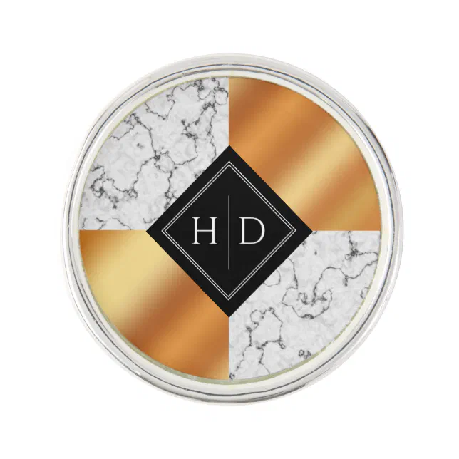 Elegant Marble & Copper Foil Monogram Wedding Pin