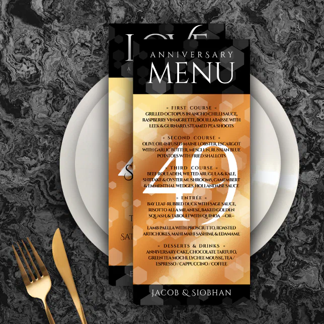 Elegant 49th Copper Wedding Anniversary Menu