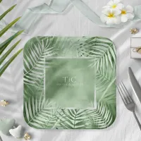 Lush Palm Leaf Wedding Frame Moss Green ID956 Paper Plates